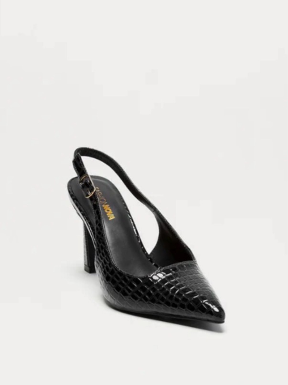Fashion Nova Black Croc-Embossed Slingback Pump